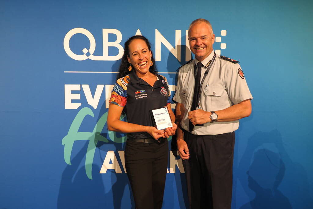 Photo of Emma Williams and Steve Zsombok at the QBank Everyday Heroes awards