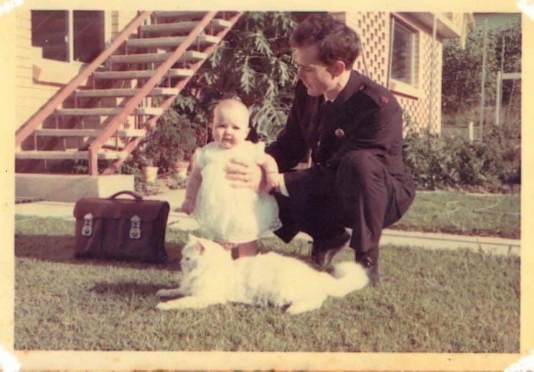 Photo of Rachel Latimer as baby with her Dad