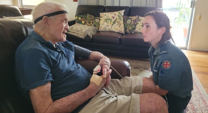 Falls physio talks to the elderly patient