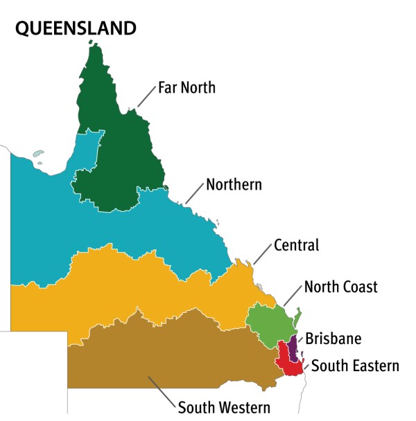 Map of Queensland broken into response regions