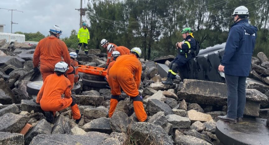 Paramedics doing a disaster extraction exercise