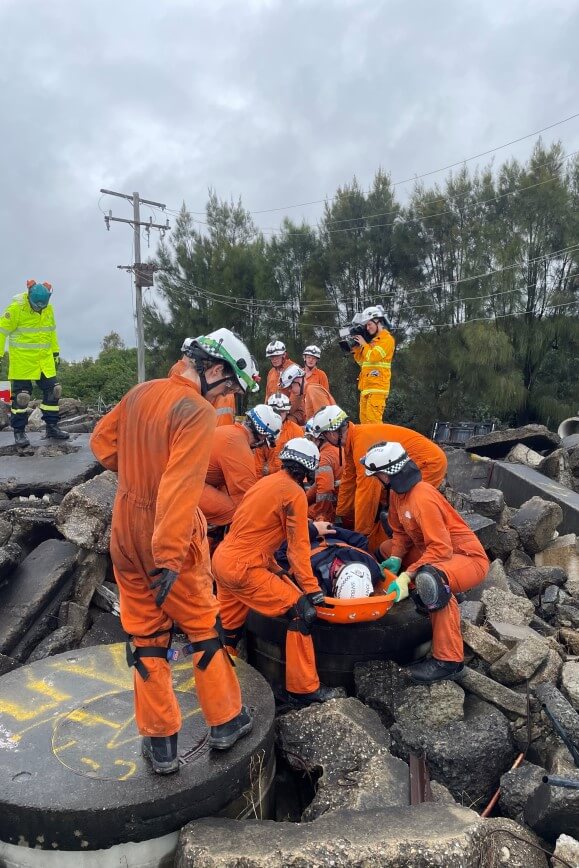 Paramedics doing a disaster exercise